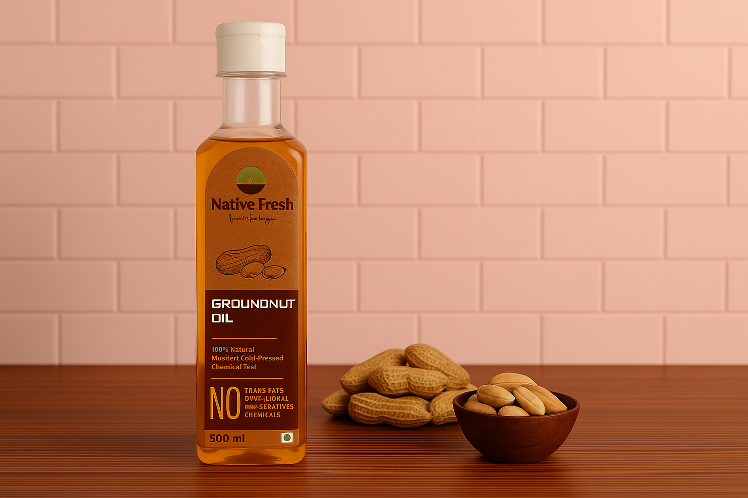 Natural groundnut oil in bottle