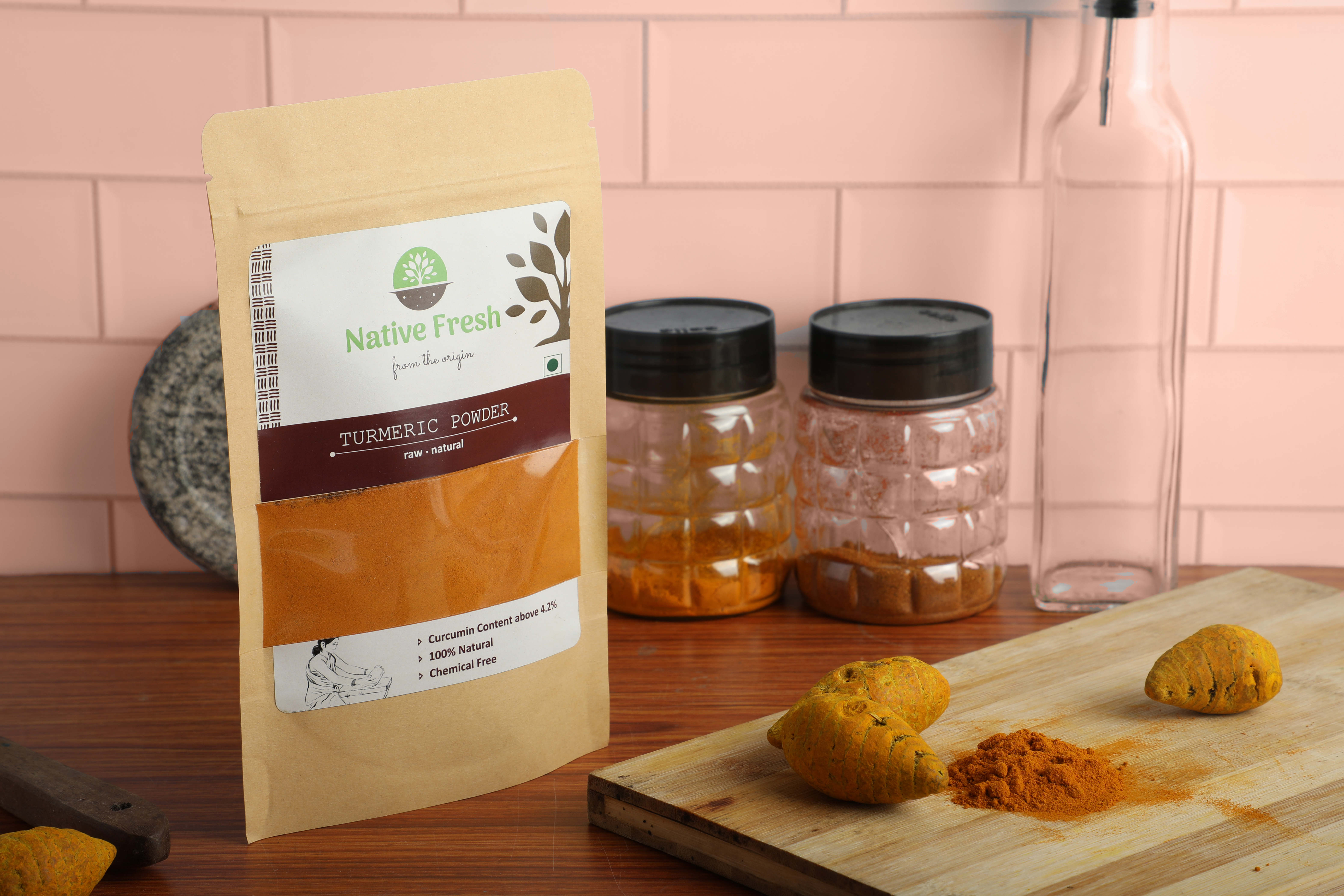 Organic turmeric powder in a pouch